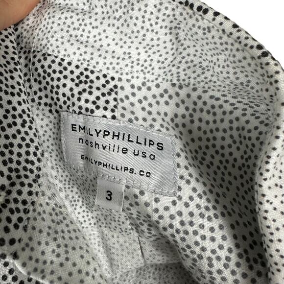 EMILY PHILLIPS White Gray Dotted Pattern Button Down Linen Blouse Women's Size 3 - Picture 4 of 5